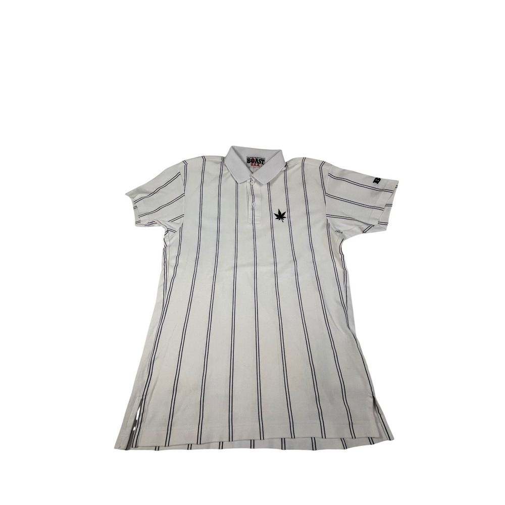 Cast Mens Pinstripe Polo Shirt White Navy Blue Short Sleeve Golf Top